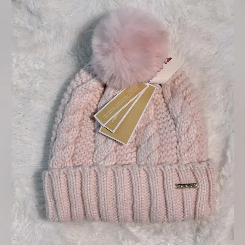 NWT - Michael Michael Kors - Women`s Cable Knit Teddy Fleece Faux Fur Pom Po…